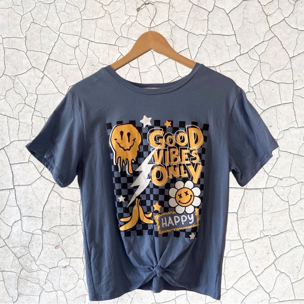 French Pastry “Good Vibes Only” Graphic Tee Blue Streetwear (L, Like New)